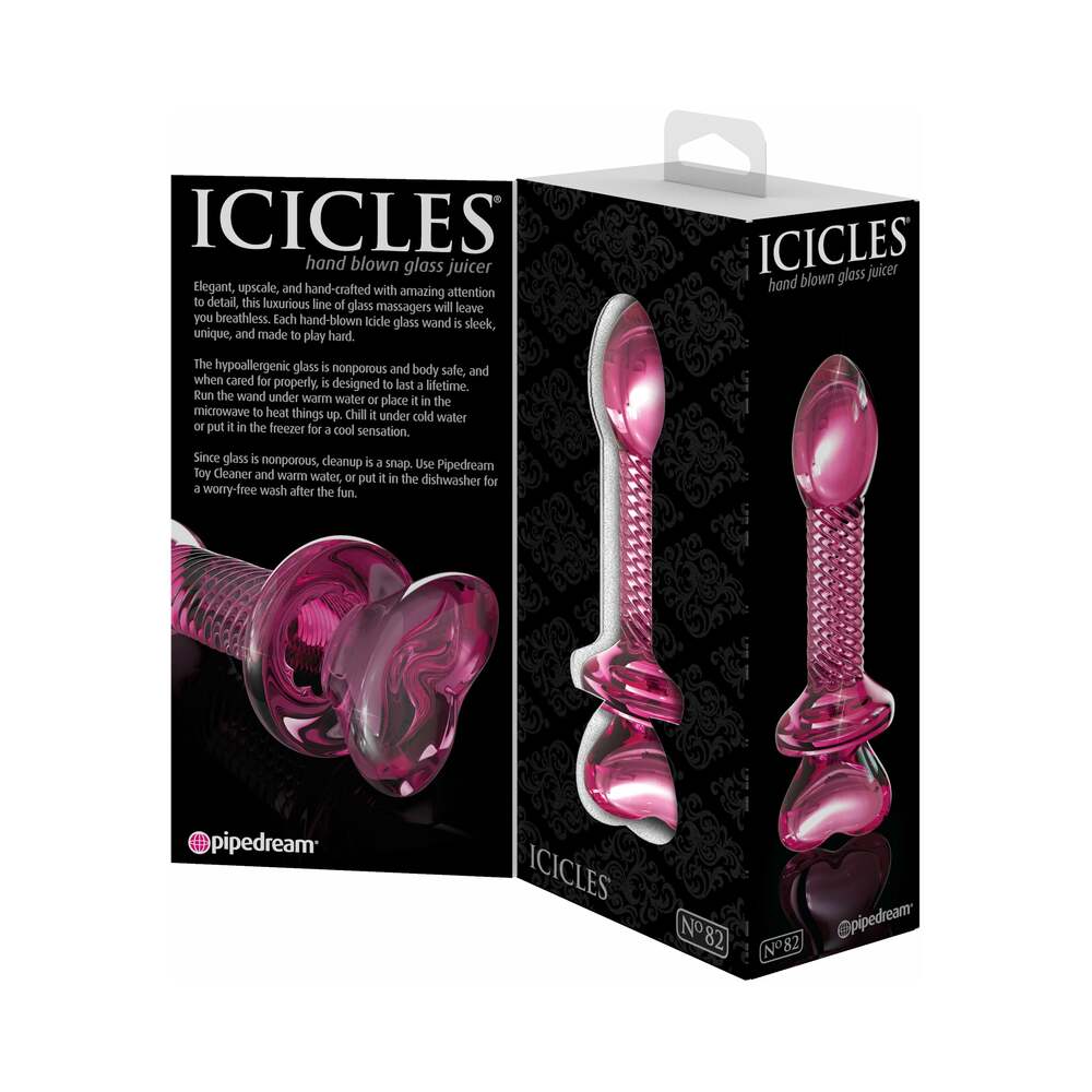 Icicles No. 82 Glass Juicer Textured Dildo With Heart-Shaped Base Pink