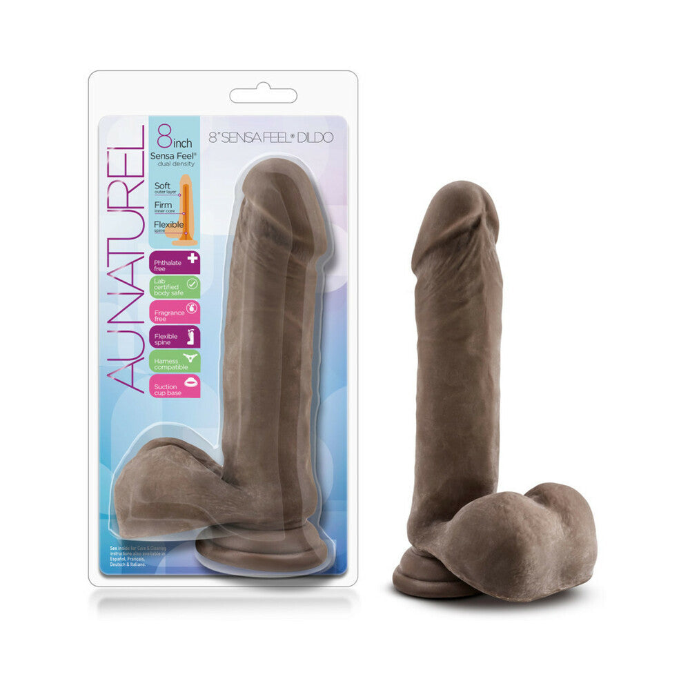 Au Naturel 8 inches Posable Dual Density Dildo with Balls Brown