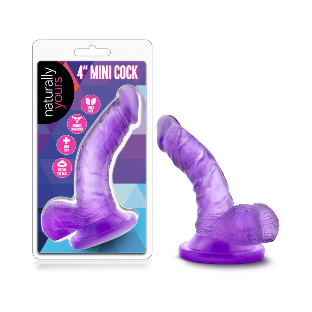 Naturally Yours 4 inches Mini Cock Realistic Dildo with Balls Purple