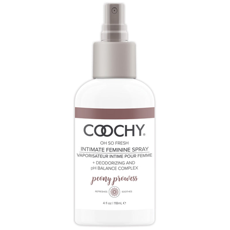 Coochy Intimate Feminine Spray Peony Prowess 4 Oz, refreshing spray for delicate areas with natural deodorizing agents.
