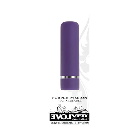 Evolved Purple Passion Rechargeable Petite Bullet Vibrator in purple with silky smooth texture and 7 functions.