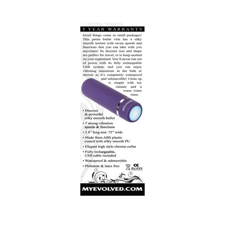 Evolved Purple Passion Rechargeable Petite Bullet Vibrator with sleek design and features for ultimate satisfaction.