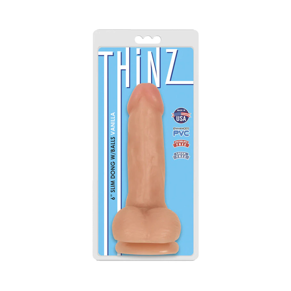 Curve Toys Thinz 6 inches Slim Dildo with Balls & Suction Cup Beige