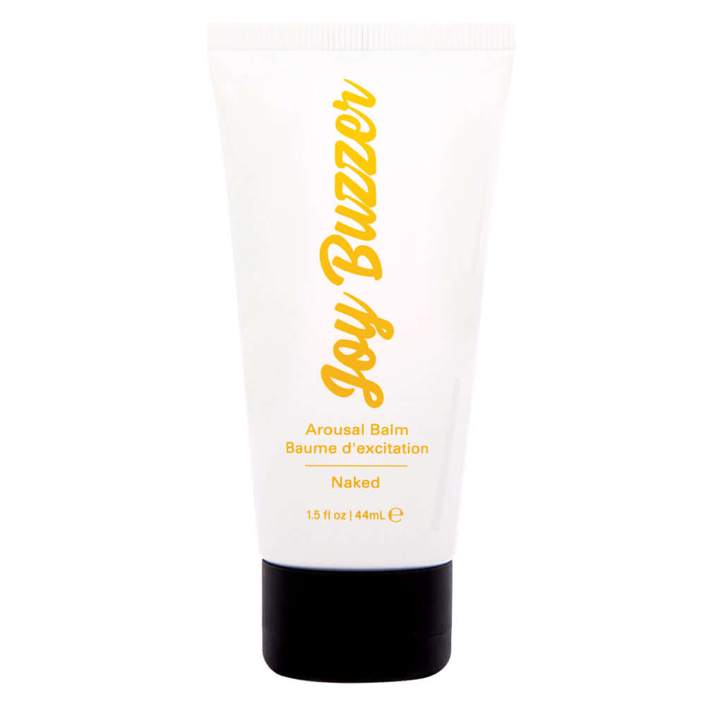 Joy Buzzer Arousal Balm Naked 1.5 Oz tube, designed to enhance intimate sensations with a cooling effect.