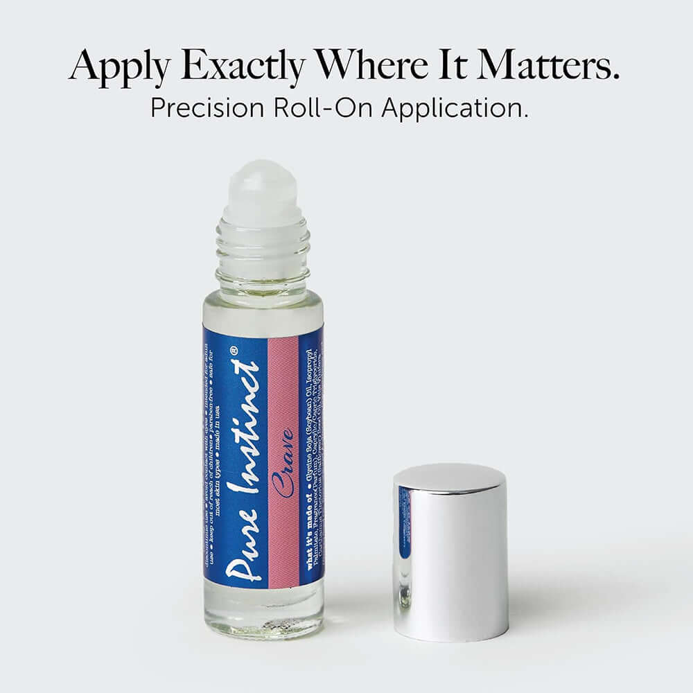Pure Instinct Crave Pheromone Perfume Oil Roll-On 0.34 Oz bottle with precision roll-on application.