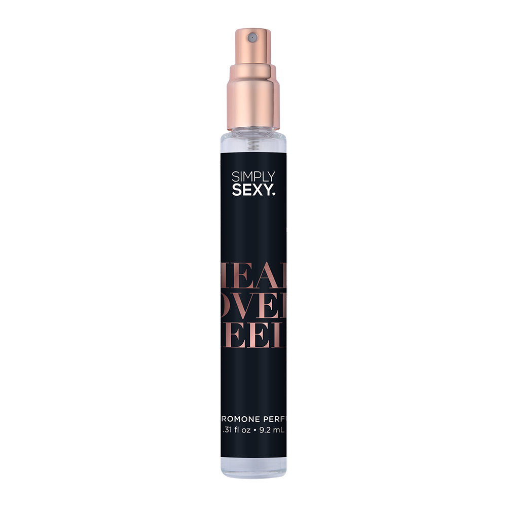 Simply Sexy Pheromone Perfume Head Over Heels 0.31 Oz bottle with sleek design and spray nozzle.