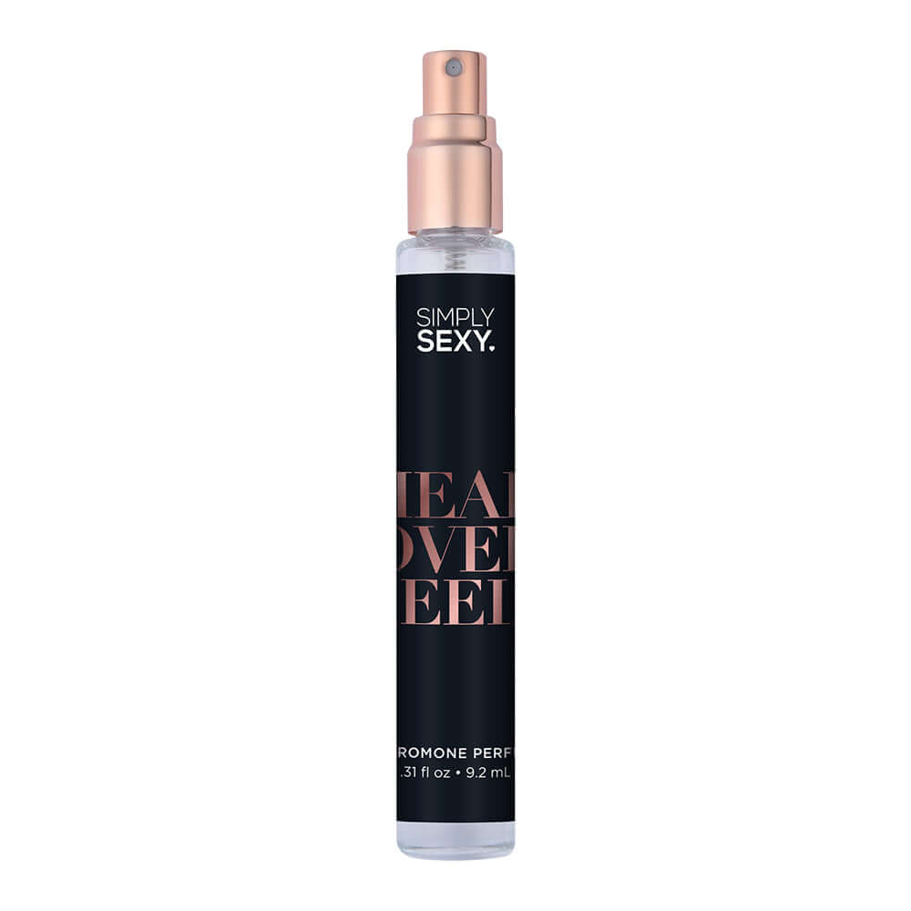 Simply Sexy Pheromone Perfume Head Over Heels 0.31 Oz bottle with sleek design and spray nozzle.