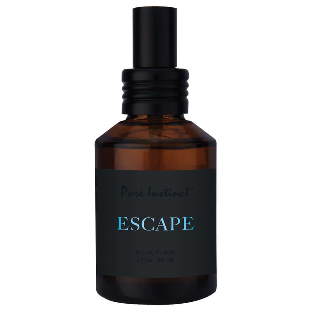 Pure Instinct Pheromone Eau De Parfum Escape 2 Oz bottle with sleek design and dark label.
