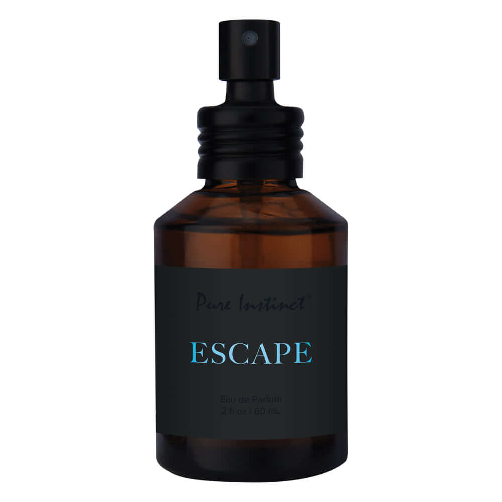 Pure Instinct Pheromone Eau De Parfum Escape 2 Oz bottle with dark amber glass and black label.