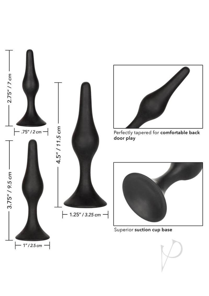 Silicone Anal Starter Kit (3 Per Set) Black with graduated sizes for comfort and confidence during use.