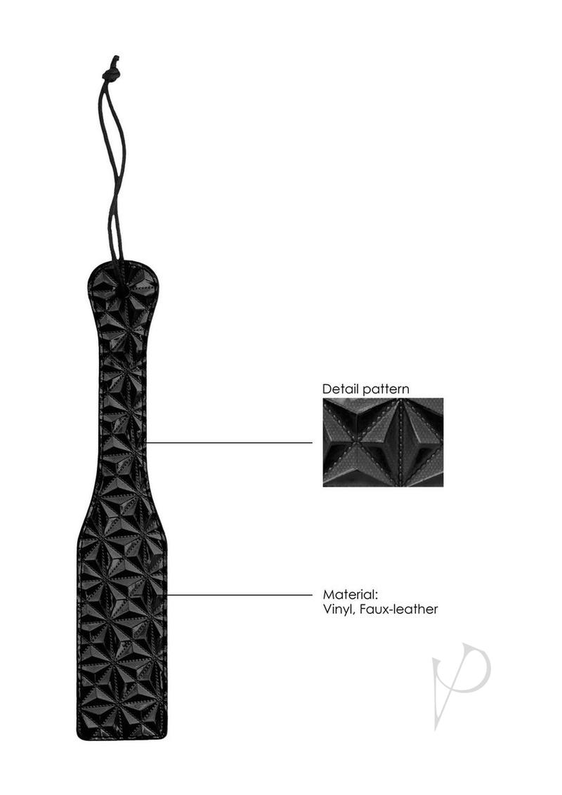 Ouch Luxury Diamond Pattern Vinyl Paddle Black with diamond-quilted detail and faux-leather material.