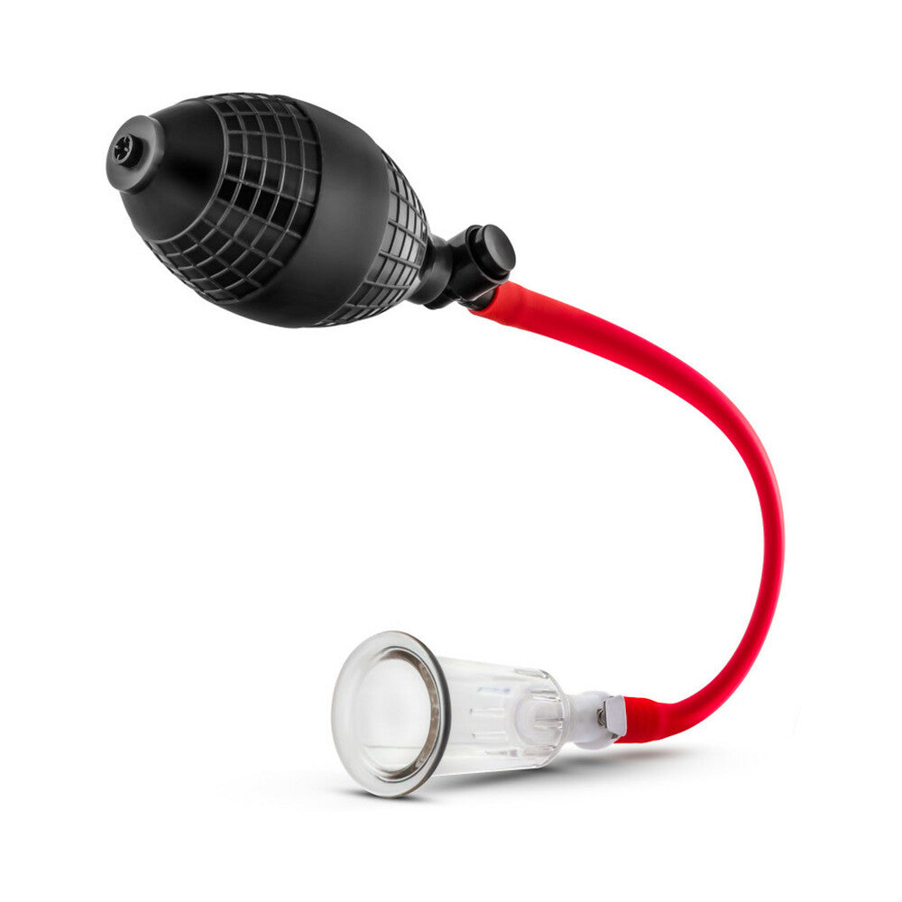 Blush Temptasia Beginners Clitoral Pumping System Black with suction bulb and clear cup.