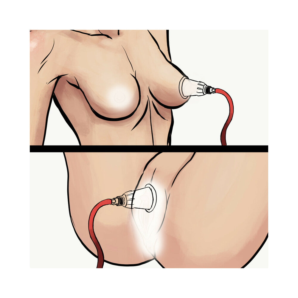 Blush Temptasia Beginners Clitoral Pumping System Black showcasing its clitoral and nipple suction components.