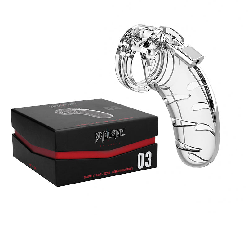 Shots ManCage Model 03 Adjustable 4.5 inches Chastity Cock Cage Clear