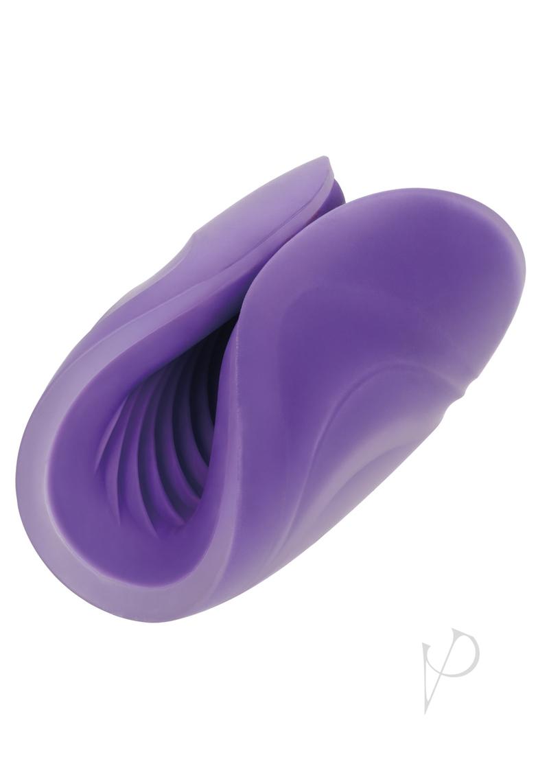 The Gripper Spiral Grip Masturbator Dual Ended Purple, a flexible open-sleeve stroker for customizable pleasure.