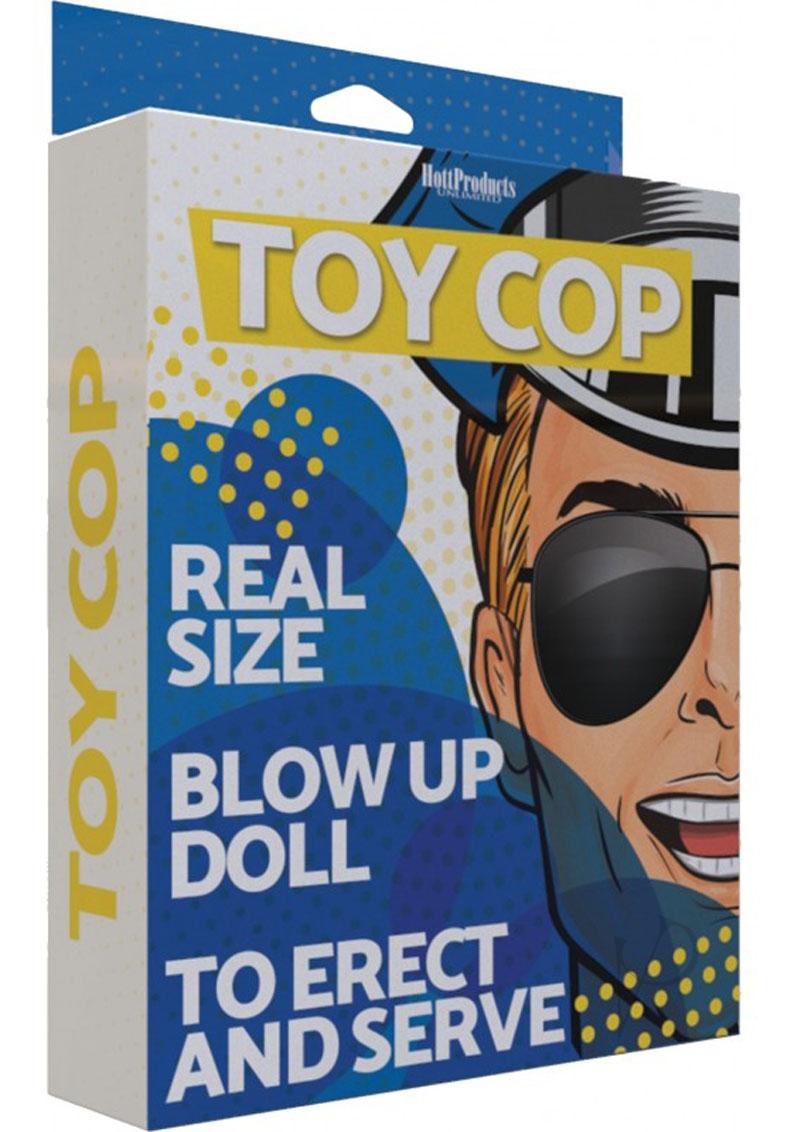 Toy Cop Blow-Up Doll 5.5ft Vanilla packaging featuring a fun cartoon cop design.