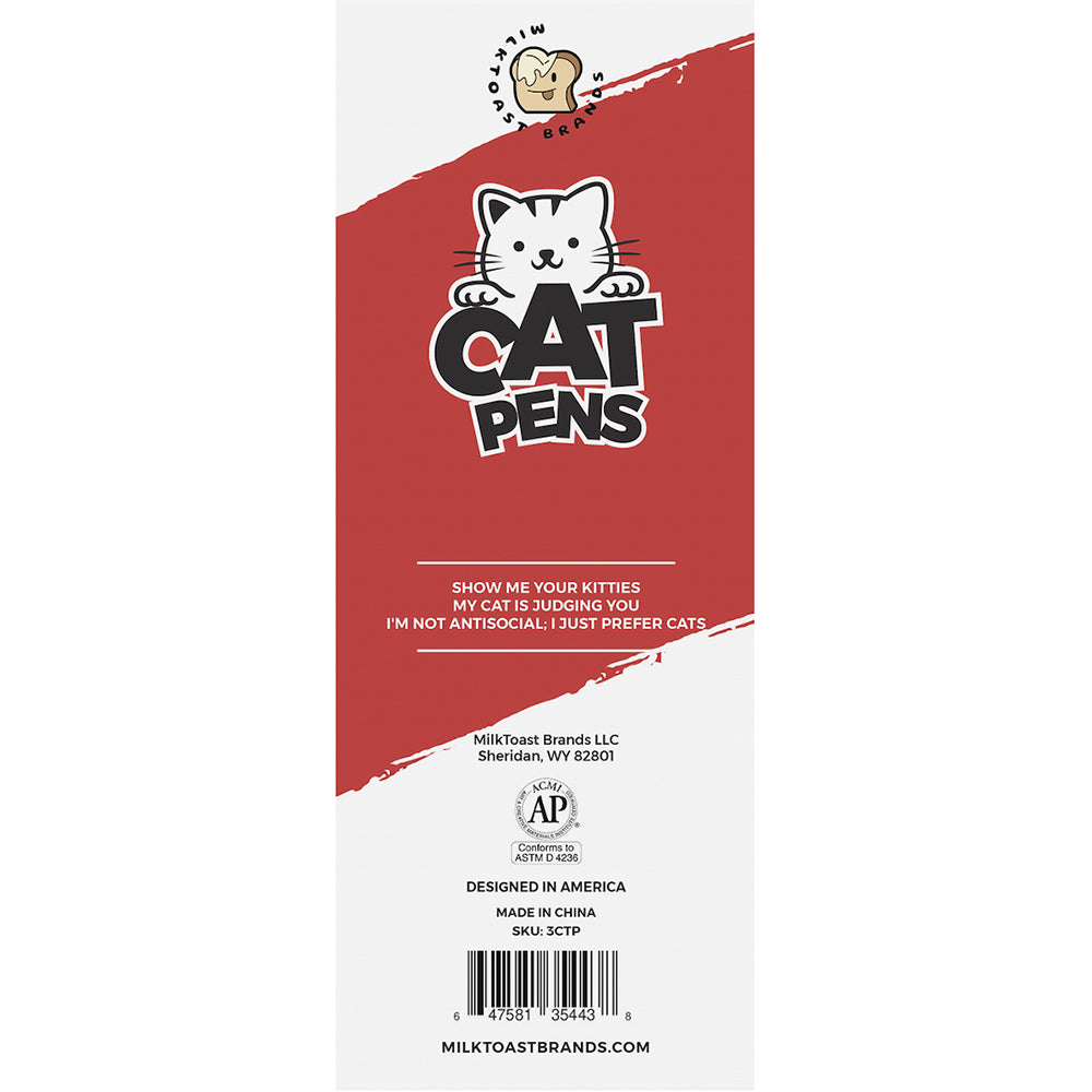 Wood Rocket Cat People Pens 3 Pack featuring humorous cat-themed designs and sayings.