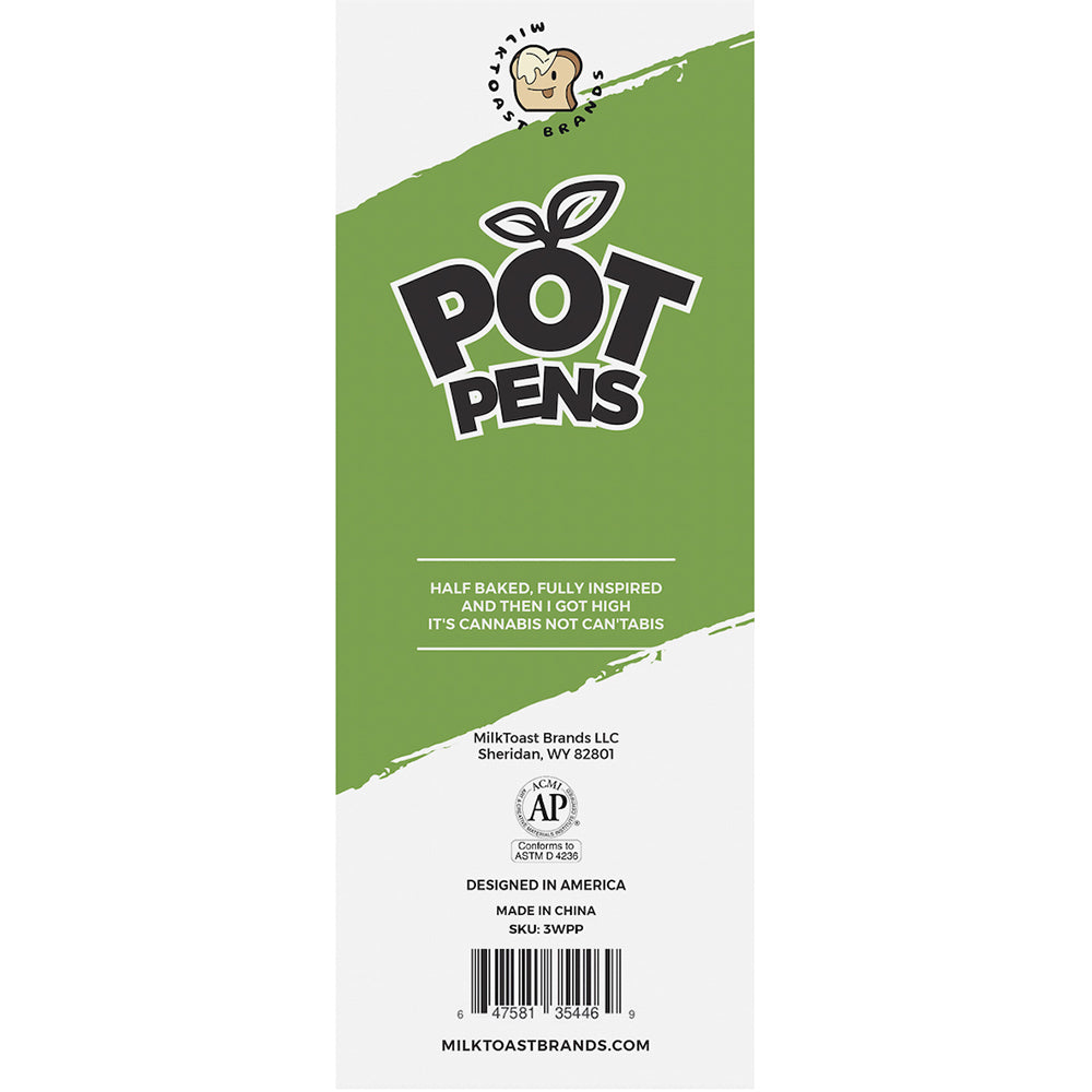 Wood Rocket Pot Pens 3 Pack packaging with humorous cannabis-themed design and clever quips.