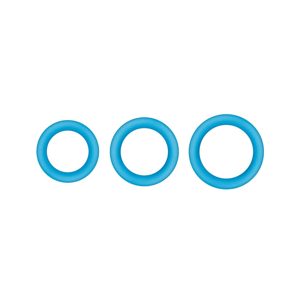 Firefly Halo Cock Ring Small Blue - three sizes of blue silicone glow-in-the-dark rings for enhanced pleasure.