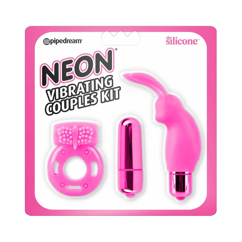 Neon 3-Piece Silicone Vibrating Couples Kit Pink