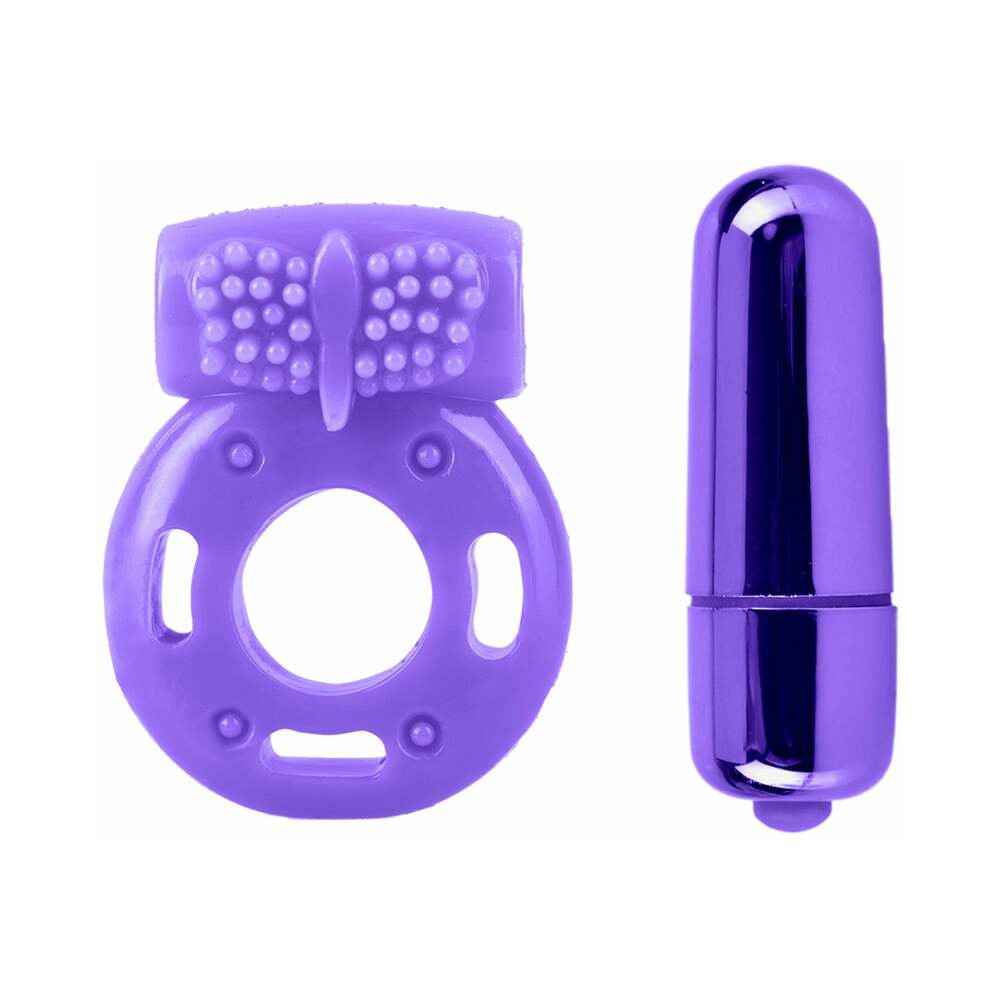 Neon 3-Piece Silicone Vibrating Couples Kit Purple