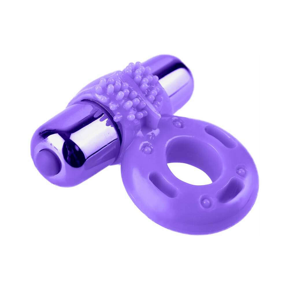 Neon 3-Piece Silicone Vibrating Couples Kit Purple includes a vibrating ring with removable bullet for stimulation.