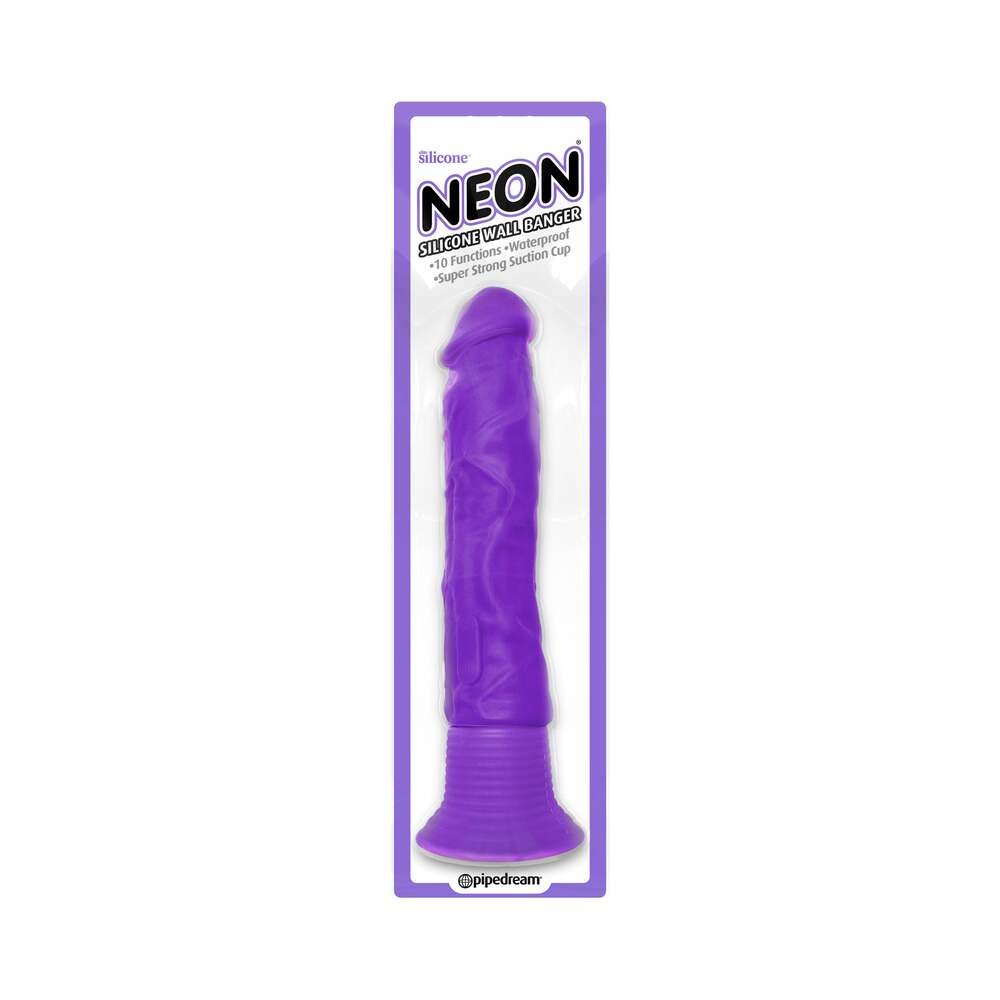 Neon Silicone Wall Banger 7.5 inches Realistic Vibrating Dildo With Suction Cup Purple