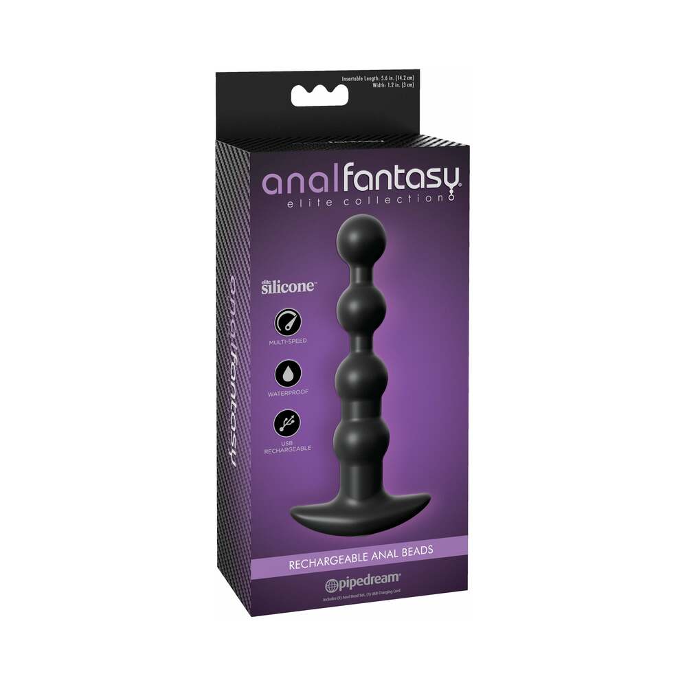 Anal Fantasy Elite Collection Rechargeable Anal Beads Silicone Plug Black