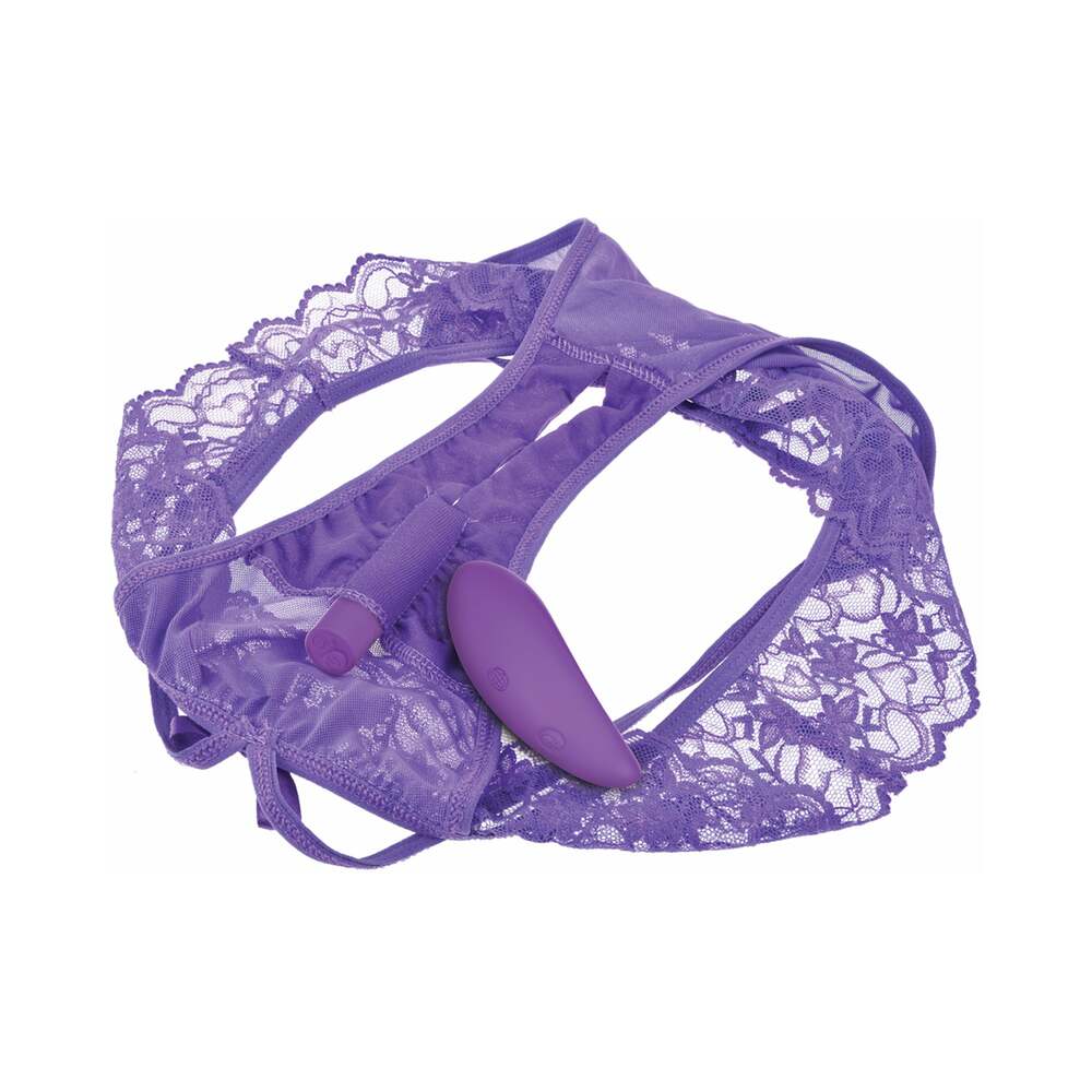 Fantasy For Her Crotchless Panty Thrill-Her & Vibrator Purple