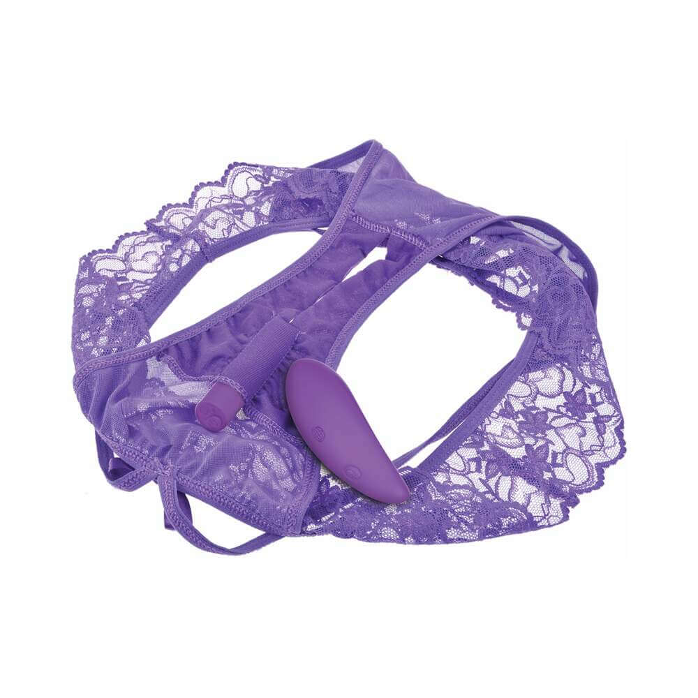 Fantasy For Her Crotchless Panty Thrill-Her & Vibrator Purple