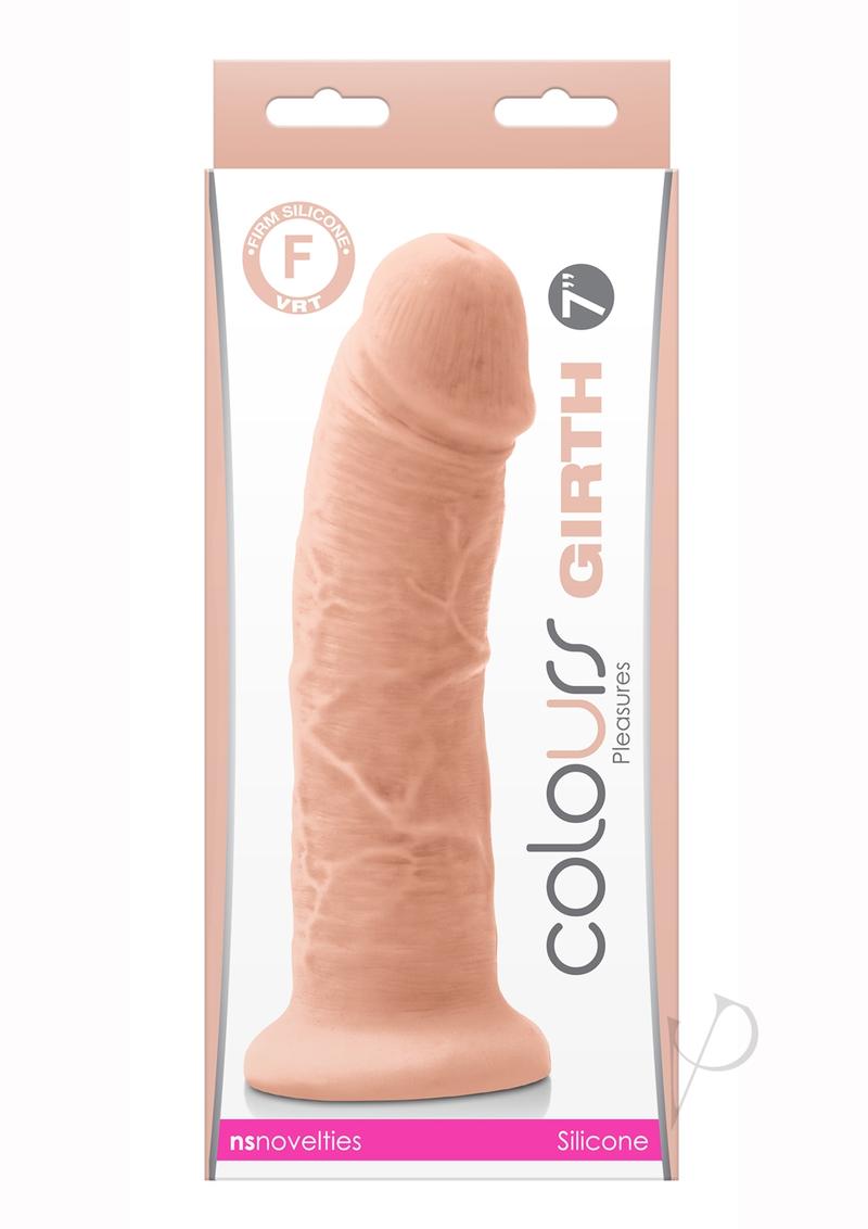 Colours Pleasures Girth Silicone Dildo 7 inch Vanilla in packaging, showcasing its realistic design and smooth surface.