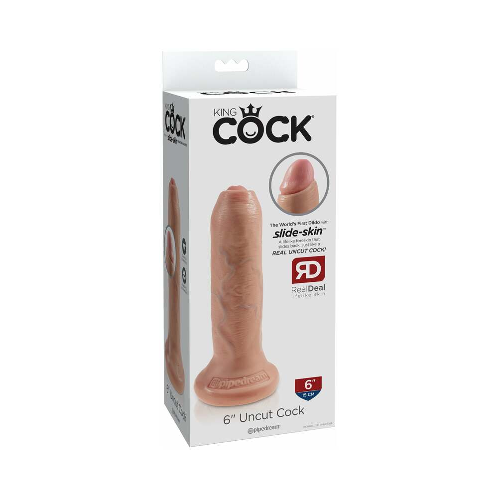 King Cock 6 inches Uncut Cock Realistic Dildo With Moveable Foreskin & Suction Cup Beige