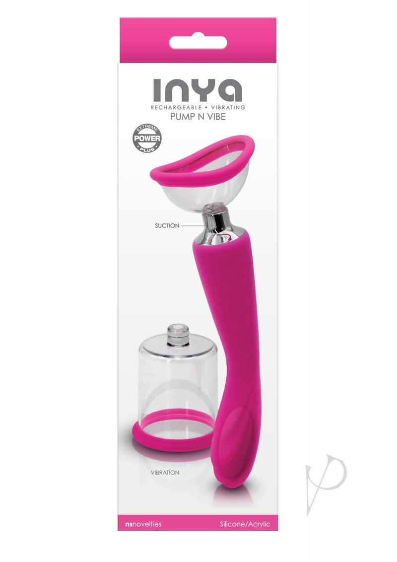 Inya Silicone Rechargeable Pump and Vibrator Pink with unique suction and vibration functions for stimulating pleasure.