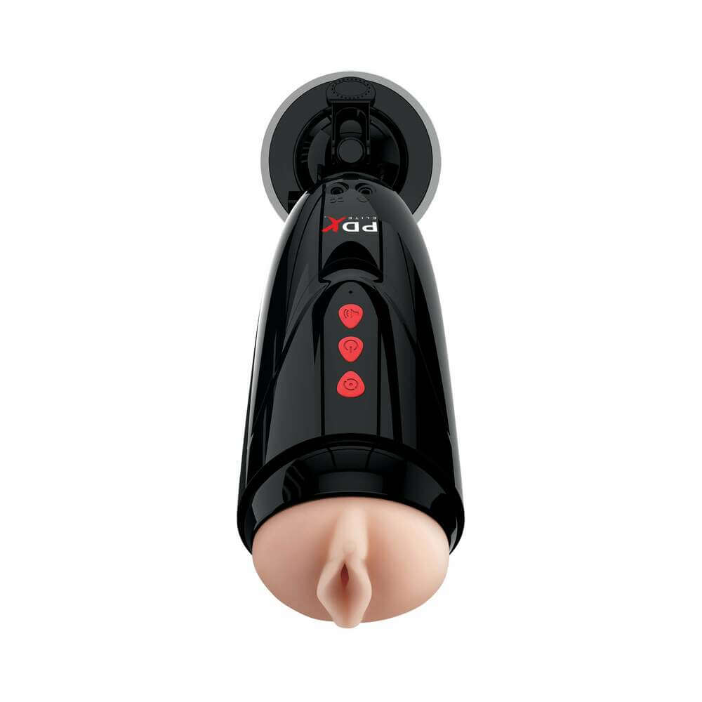 PDX Elite Dirty Talk Rechargeable Vibrating Starter Stroker With Hands-Free Suction Cup Beige/Black