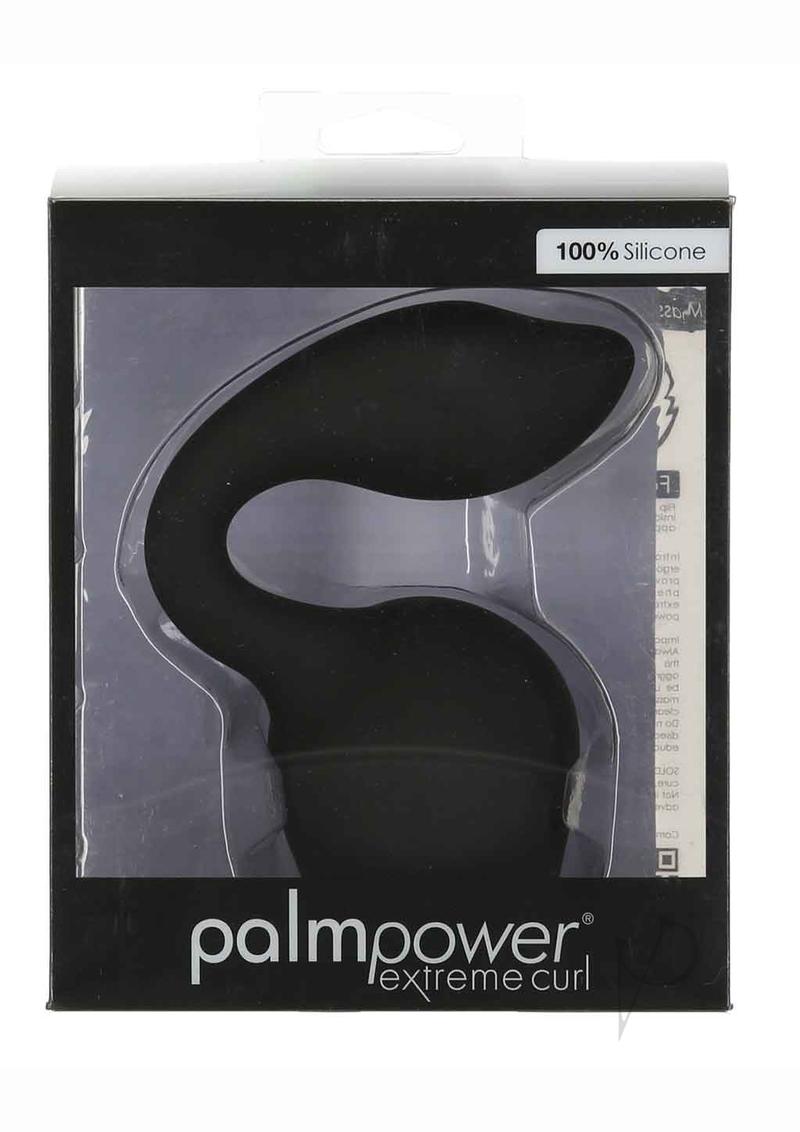 Palm Power Extreme Curl Wand Attachment Black packaged, made from 100% silicone, designed for precise G-spot stimulation.