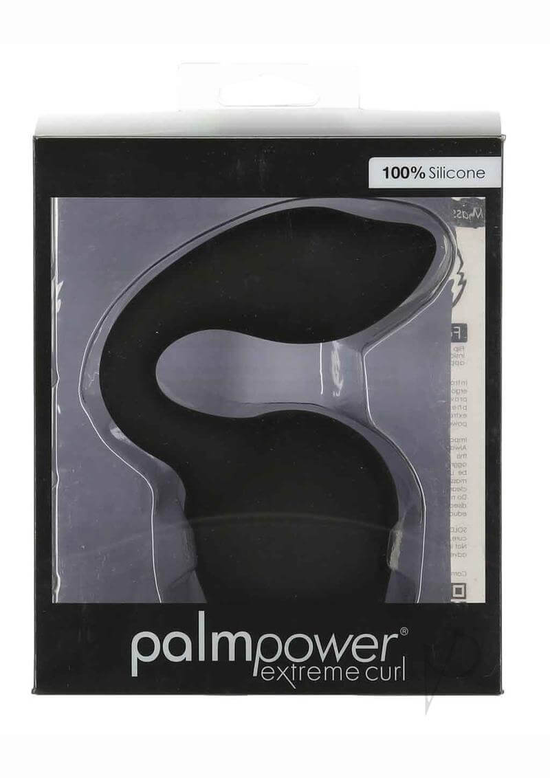 Palm Power Extreme Curl Wand Attachment Black packaged, made from 100% silicone, designed for precise G-spot stimulation.