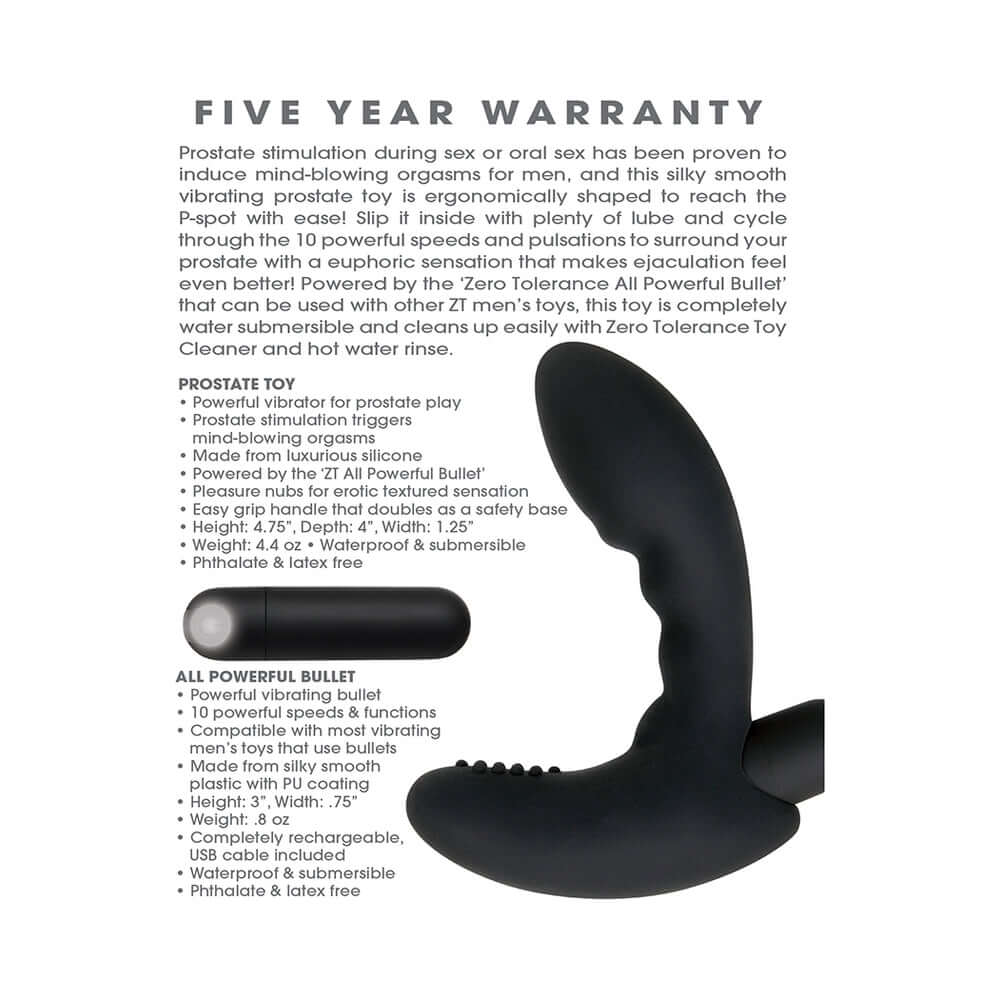 Zero Tolerance Eternal P-Spot Rechargeable Vibrating Prostate Massager Black