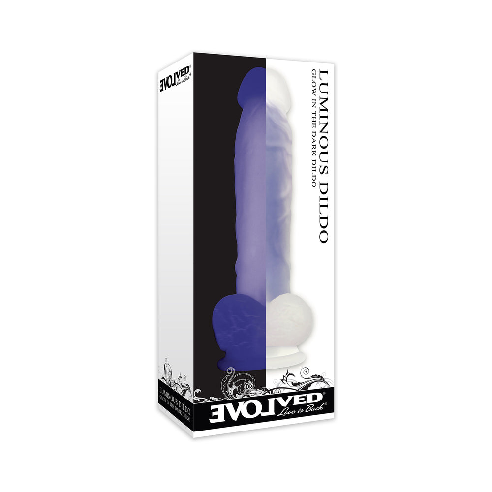 Evolved Luminous Poseable Glow in the Dark 8 inches Dildo With Balls Clear/Purple