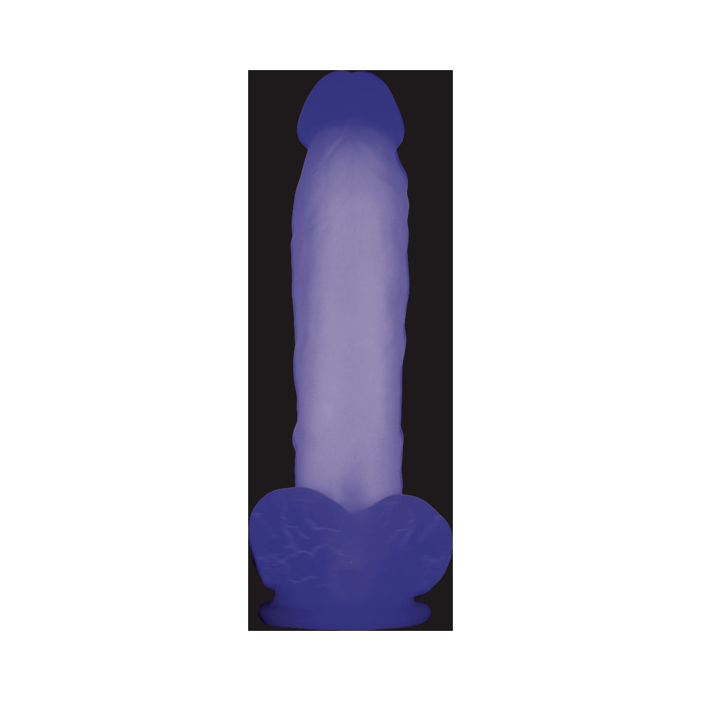 Evolved Luminous Poseable Glow in the Dark 8 inches Dildo With Balls Clear/Purple