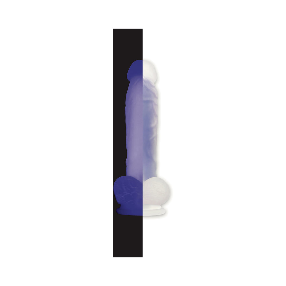Evolved Luminous Poseable Glow in the Dark 8 inches Dildo With Balls Clear/Purple
