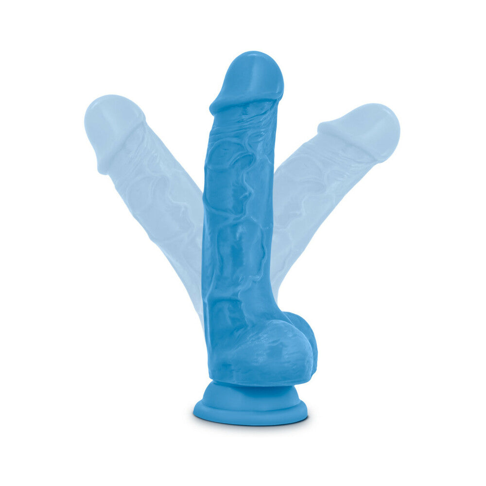 Neo 7.5 inches Dual Density Dildo with Balls Neon Blue