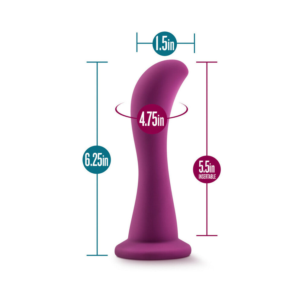 Blush Temptasia Bellatrix 6.25 inches Curved Dildo Plum dimensions showing length and insertable size.