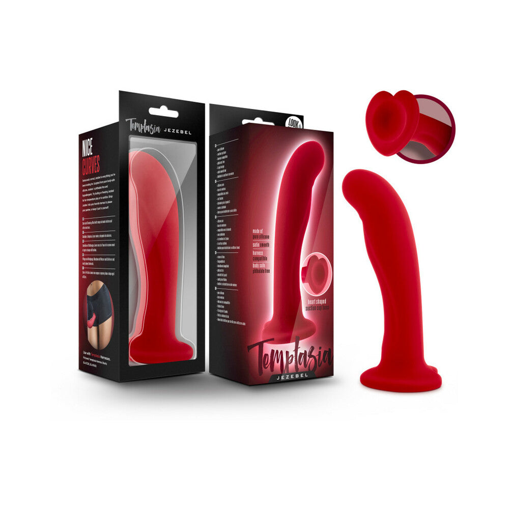 Temptasia Jezebel 6 inches Curved Silicone Dildo with Heart-Shaped Suction Cup Crimson