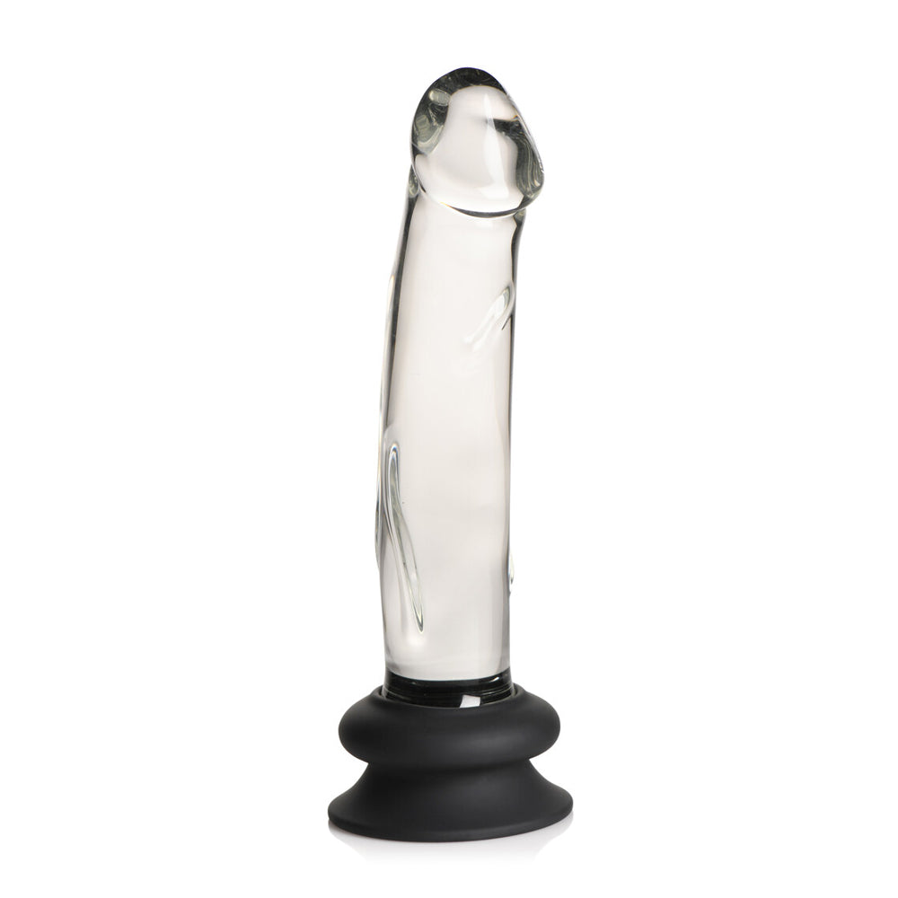 Pleasure Crystals 7.6 inch Glass Dildo Silicone Base Clear features crystal-clear glass with a smooth sculpted profile.