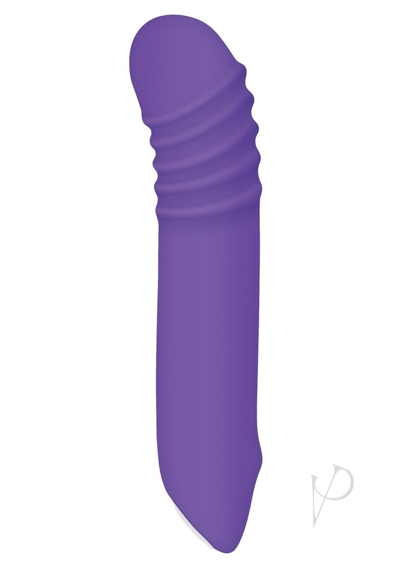 The G Rave Silicone G-Spot Light-Up Vibrator Purple with a ribbed design for enhanced pleasure.