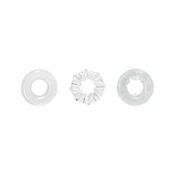 Renegade Dyno Rings 3 Pack Clear featuring three flexible and durable TPE rings in various designs.