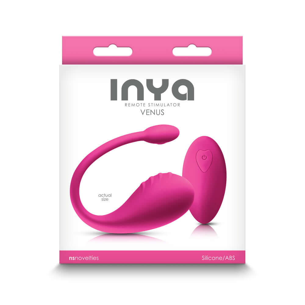 Inya Venus Vibrating Egg with Remote Control Pink in its packaging, showcasing its sleek design and features.