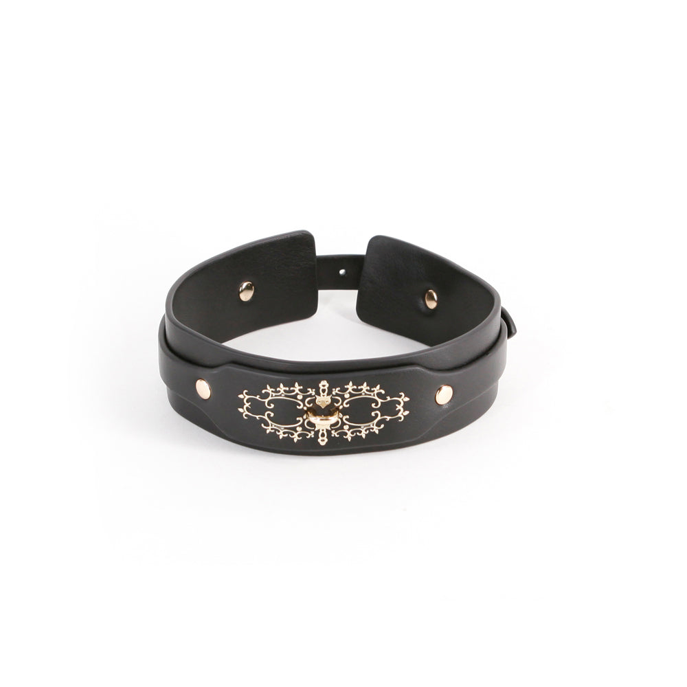 Hustler's Taboo Katrina Collar Black with golden embellishments, designed for a bold statement in neckwear.