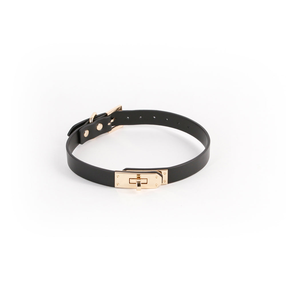 Hustler's Taboo Sadie Collar Black featuring a sleek design and gold accents for a stylish accessory.