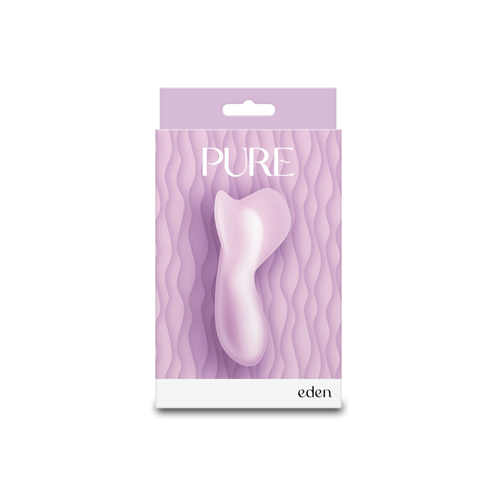 Pure Eden Purple Rechargeable Silicone Vibrator in elegant packaging with soft purple hues.